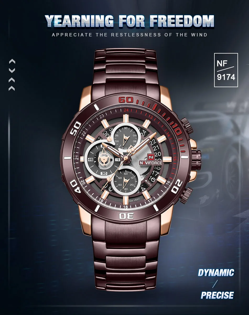 NAVIFORCE мужские часы Fashsion спортивные водонепроницаемые спортивные наручные часы Мужские часы с хронографом из нержавеющей стали Военный топ-бренд