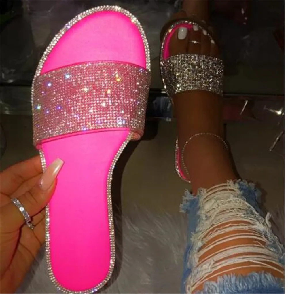 Bling Woman Summer Rhinestone Slippers Beautiful Sandals Open Toe Outdoor Casual Sexy Slippers Elegant Sandals