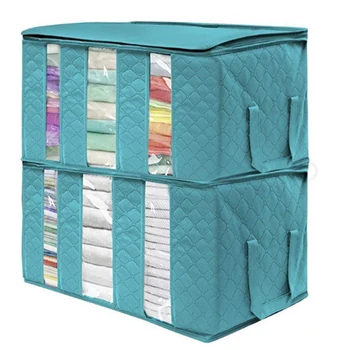 

New Clothing Organizer Storage Bag Folding Non Woven Clear Window Clothes Blanket Quilt Closet Organizer Boxes