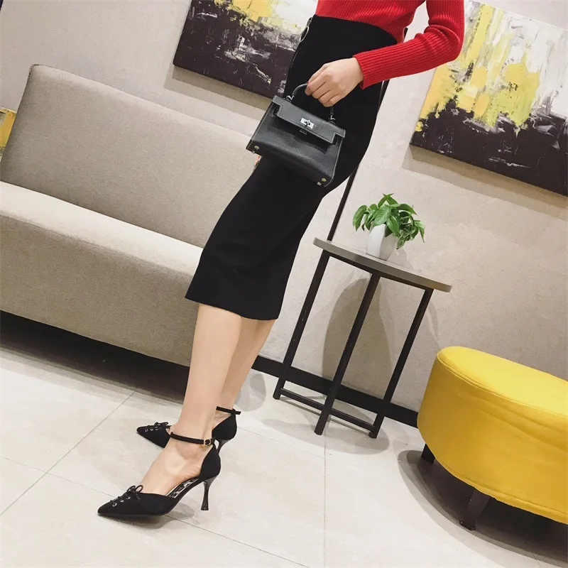 

789-10 Spring And Autumn 2019 Versatile New Style Closed-toe High Heels Women's GIRL'S Online Celebrity Thin Heeled Pointed-Toe
