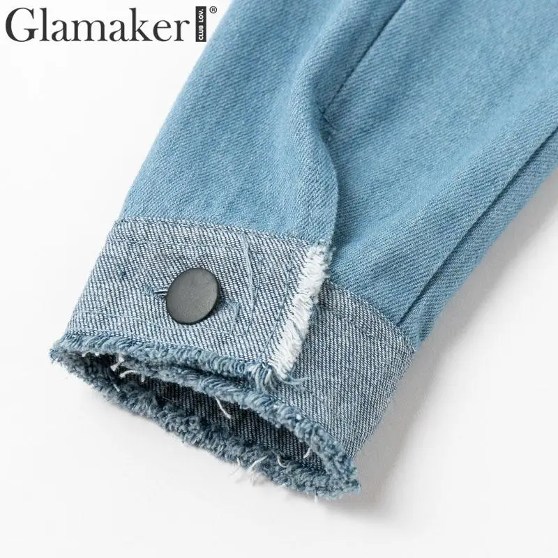 Glamaker синяя Базовая куртка в стиле пэчворк, пальто с длинным рукавом, элегантные вечерние, Клубные, праздничные, короткая верхняя одежда, сексуальная свободная повседневная укороченная куртка, новинка