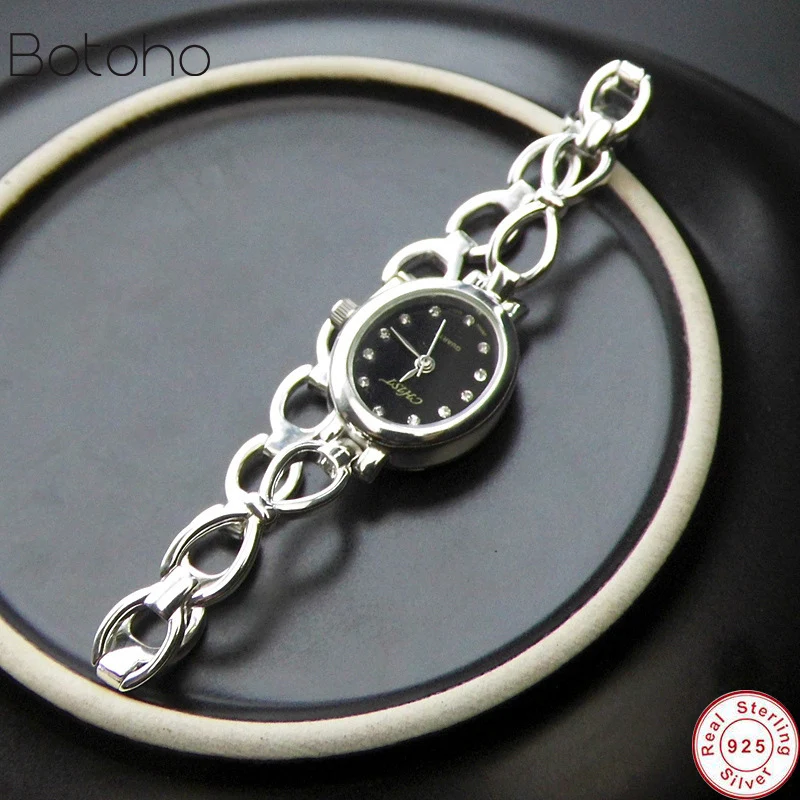 Новинка, часы из стерлингового серебра S925, Ретро стиль, тайское модное серебро, новые женские и мужские серебряные часы, съемный браслет