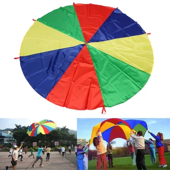 

Kids Sports Outdoor Rainbow Umbrella Parachute Toy Parents Kids 1.8m Outing Camping Interactive Toy for Jump-Sack Ballute Play
