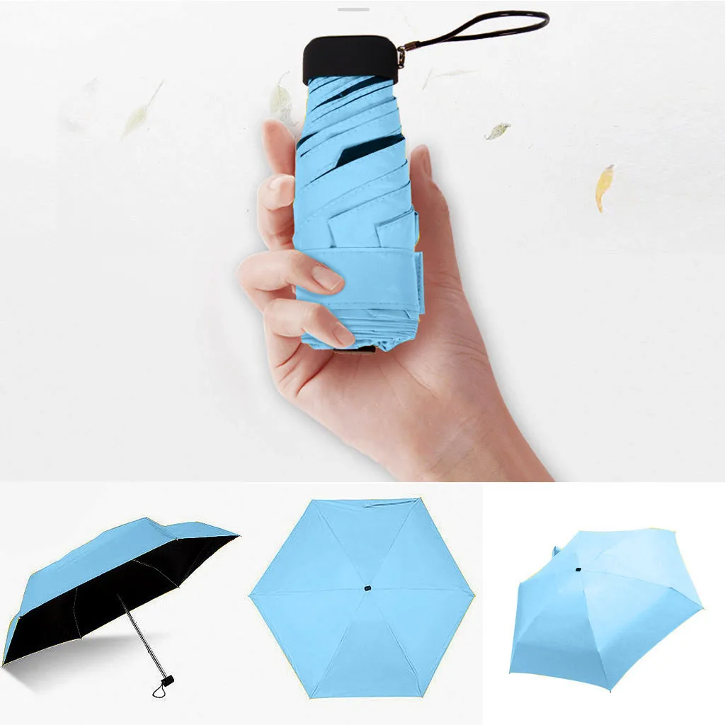 Женский портативный карманный складной мини-зонт плоский легкий зонт 5 складной зонт для дождя и солнца дорожный солнцезащитный Зонт Зонты - Цвет: Blue