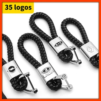

3D Car brand logo Fashion Keychain Metal+Leather hand-woven rope for Lada Kia Opel Renault