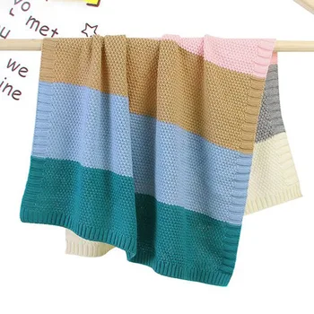 

100x80cm Newborn Baby Knitted Solid Color Sleeping Bed Stroller Blanket Cover Soft Swaddle Wrap Bedding