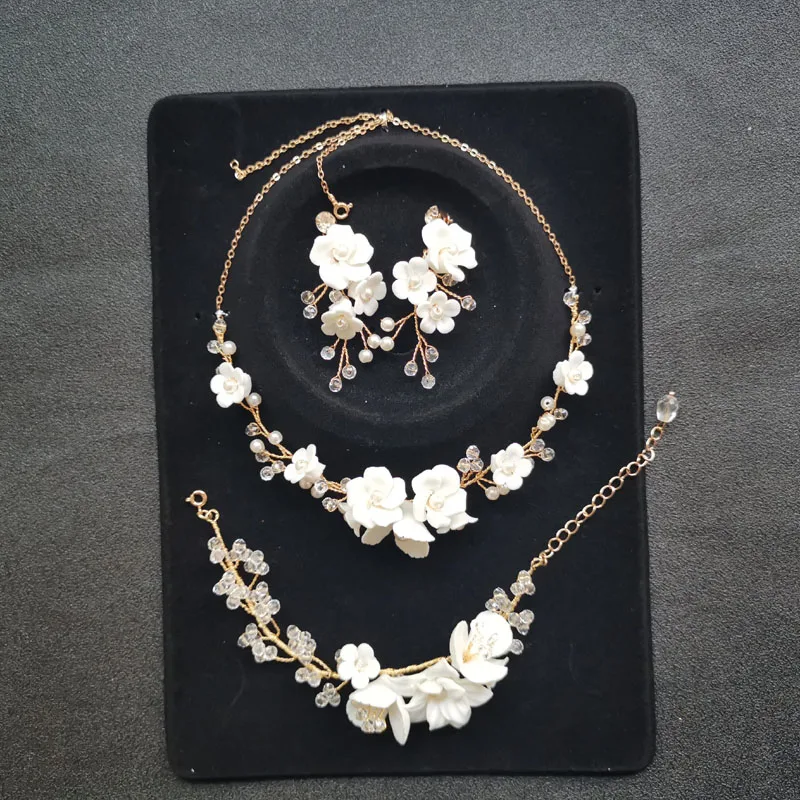 SLBRIDAL Стразы австрийский кристалл жемчуг керамический цветок Свадебный комплект