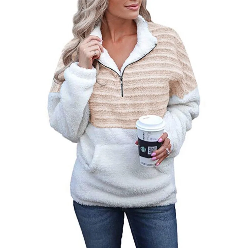 New Ladies Thick Pullover Fashion Striped Stitching Sweater Autumn Winter Large Size 5XL Ladies Fleece Half Zipper Warm Clothing