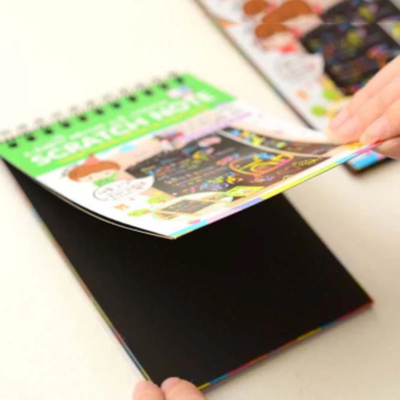 New Colorful Paper DIY Kids Educational Toys Fun Doodling Scratch Children Graffiti Colorful Black Wood Stick 5