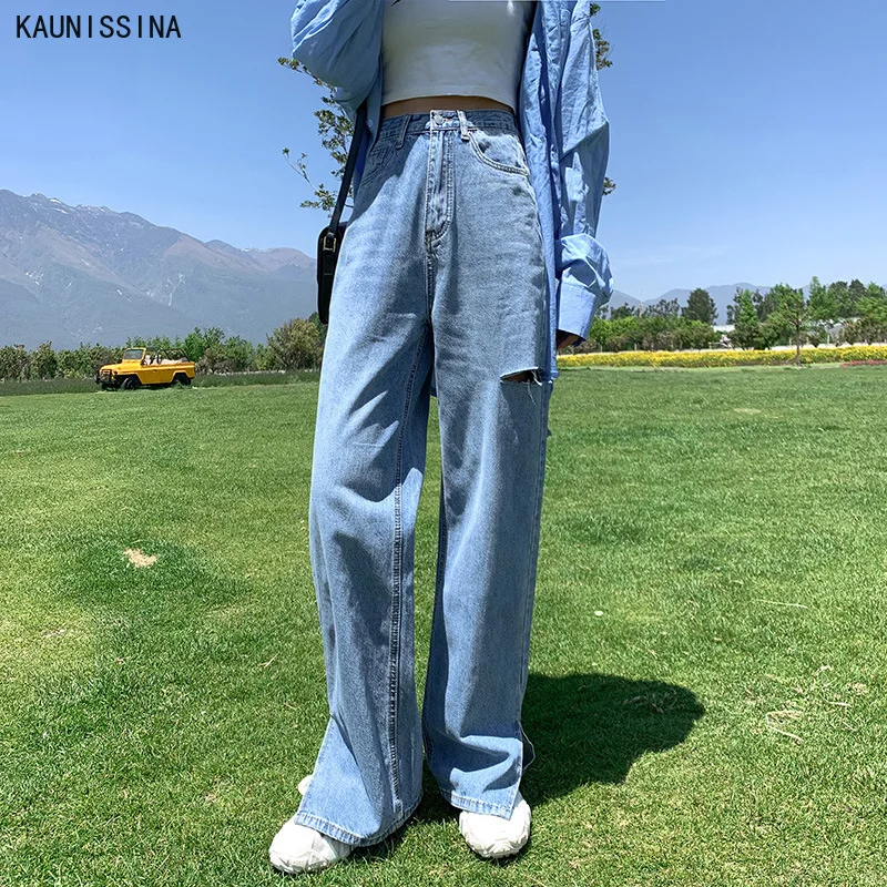 

High Waist Straight Jeans Women Plus Size Boyfriends Mom Jeans Loose Vintage Wide Leg Denim Jeans Pants Ladies Long Tousers
