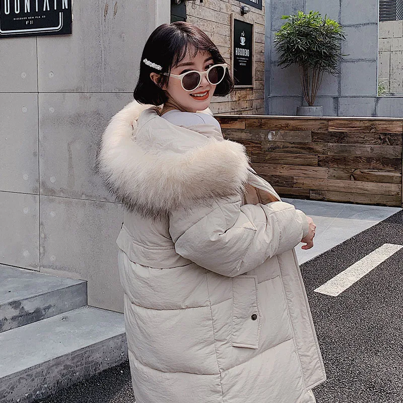 #*Cheap 2019 Winter Down Cotton Jacket Women Parkas Thicken Fur Collar Jacket Solid Hooded Keep Warm Coats Long Female Cotton Outerwear