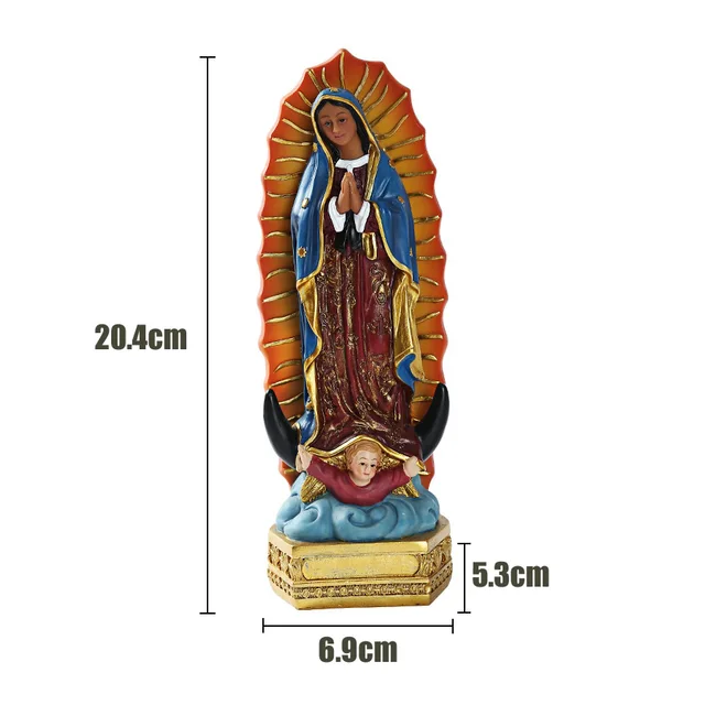 Statue de notre dame de Guadalupe du mexique, Sculpture catholique en résine, décoration religieuse pour la maison et le bureau, artisanat d'ornement 4