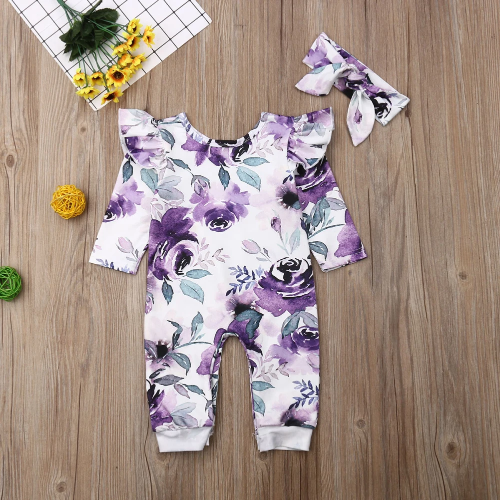 Одежда для новорожденных девочек цветочный комбинезон Набор резинок для волос