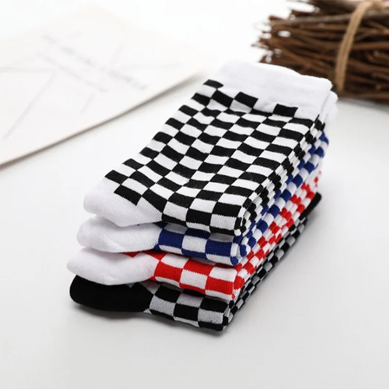 Korea Funky Checkerboard Harajuku Trend Spring Socks Unisex Geometric Checkered Socks Men Hip Hop Cotton Streetwear Novelty Sock