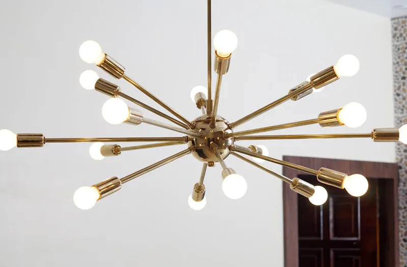 Mid Century латунная люстра "Спутник" 18 Arms Современный Золотой потолочный светильник для гостиной домашний декор столовая