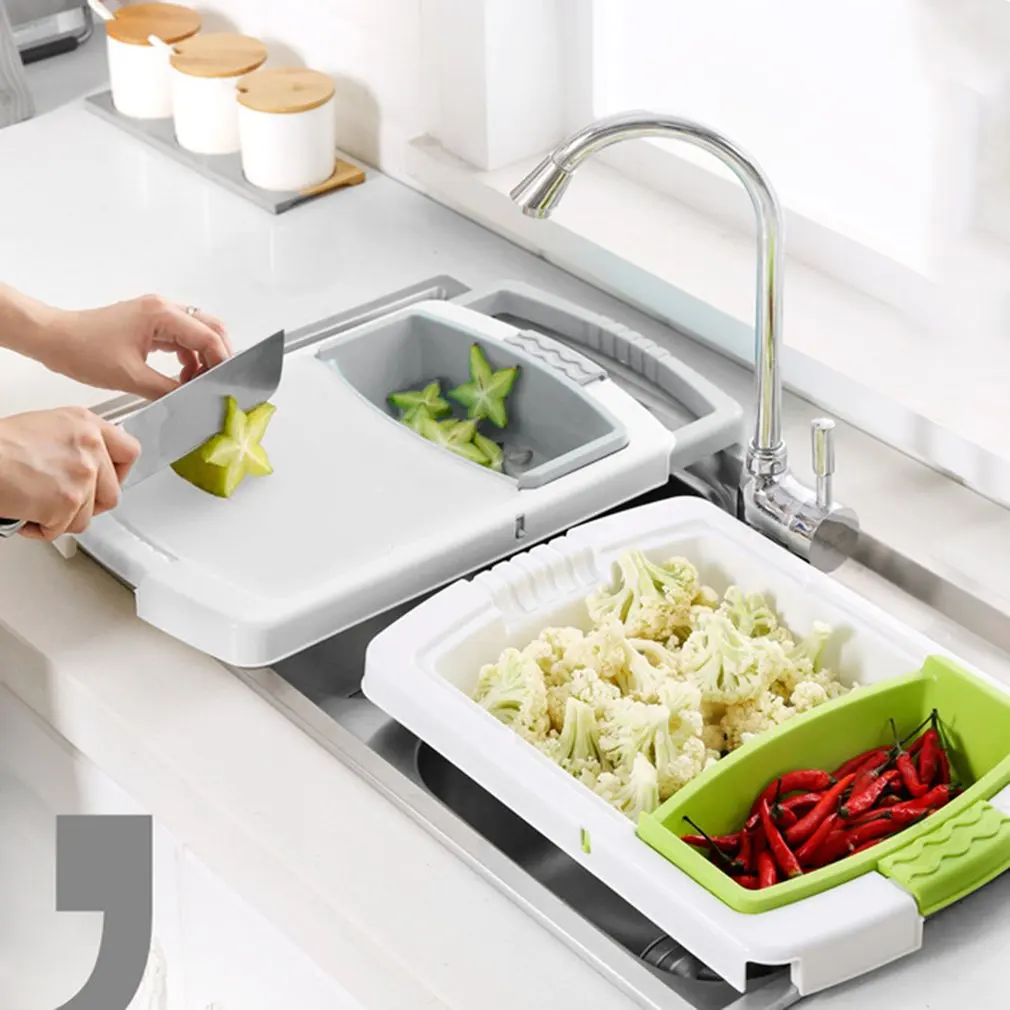 Бытовая телескопическая многофункциональная раковина доска для резки фруктов и овощей кухонная сливная корзина для хранения