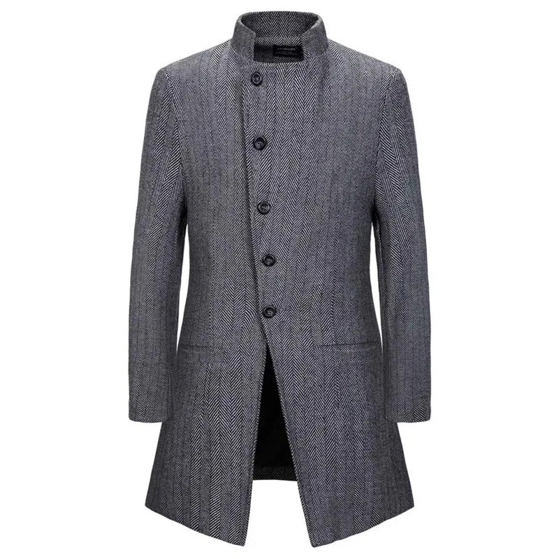 Мужские куртки, водонепроницаемые весенние мужские повседневные пальто, новые зимние теплые пальто плюс, одноцветные куртки с воротником-стойкой - Цвет: Gray