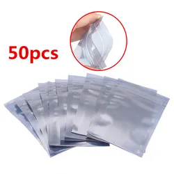 Sac de rangement antistatique refermable, lot de 50 pochettes pour accessoires électroniques, emballage ESD, en aluminium, 4 tailles, fermeture éclair 