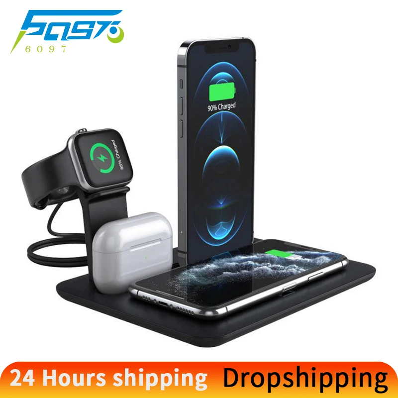 4 in 1 Fast Charger Station 15W MultiFunction Charging Stand for iphone Samsung Apple Watch Airpods Phone QI Wireless Charge Pad