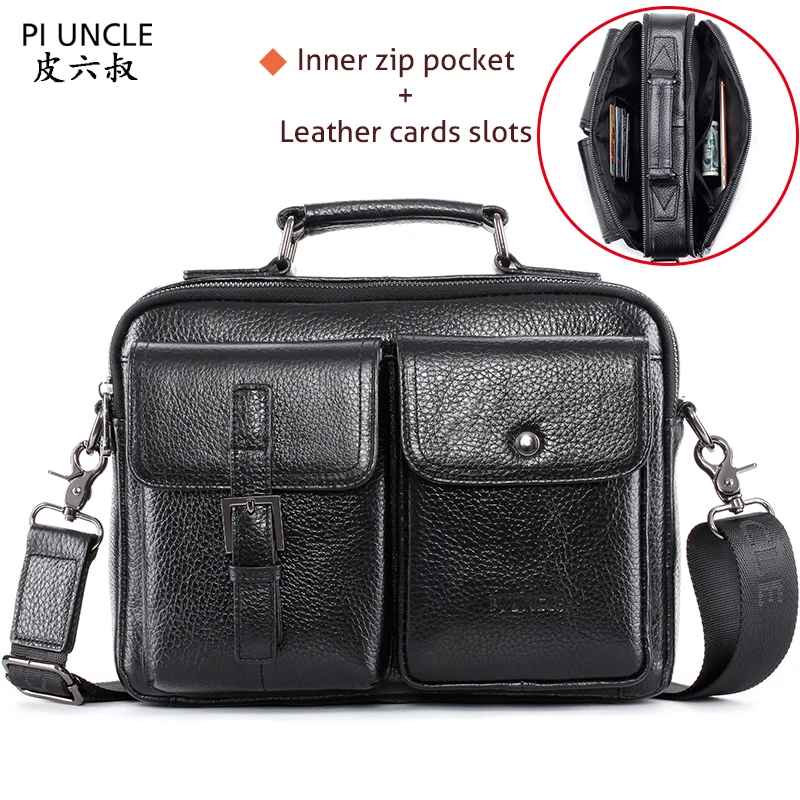 Genuine Leather Men's Briefcase 10" Laptop Handbags Multi function