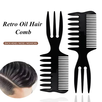 

2pcs Men's New Oil Head Shape Partner Comb Vintage Oil Head Comb Wide Tooth Fork Comb Back Comb Men's Styling Tools G0804