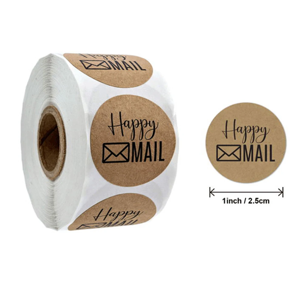 

500pcs 1inch Happy Mail Kraft Stickers Thank You Stickers For Business Shipping Envelope Packaging Labels Seal