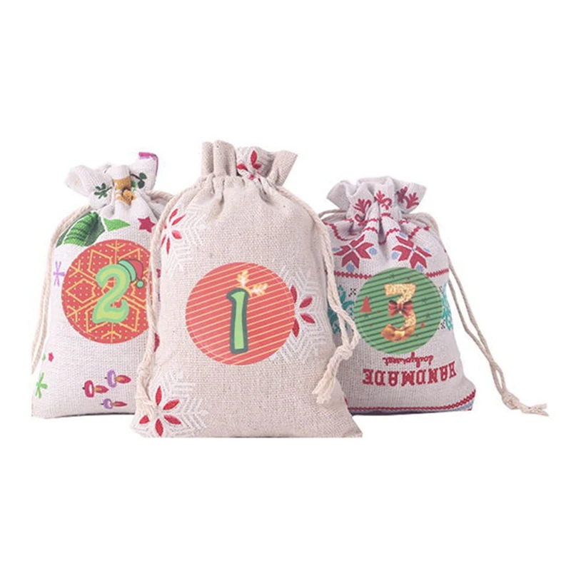 

Christmas Advent Calendar Countdown Bag Hanging Candy Gift Sacks Pouch with Clips Stickers Rope Home Christmas Decoration