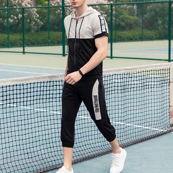 

Casual Male Tracksuit Clothing Summer Men Set Fitness Suit Sporting Suits Short Sleeve T Shirt + pants 2 Piece Set