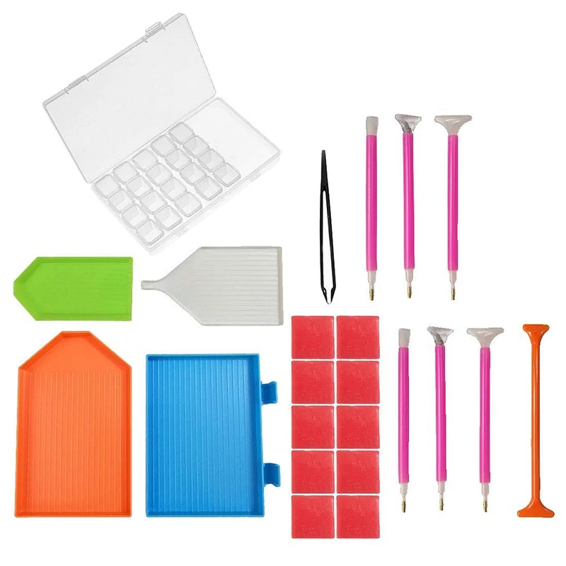 

5D DIY Diamond Painting Tools,Diamond Painting Accessories Include Stitch Pen,Glue,Plastic Tray,Tweezers and 28 Slots Embroidery