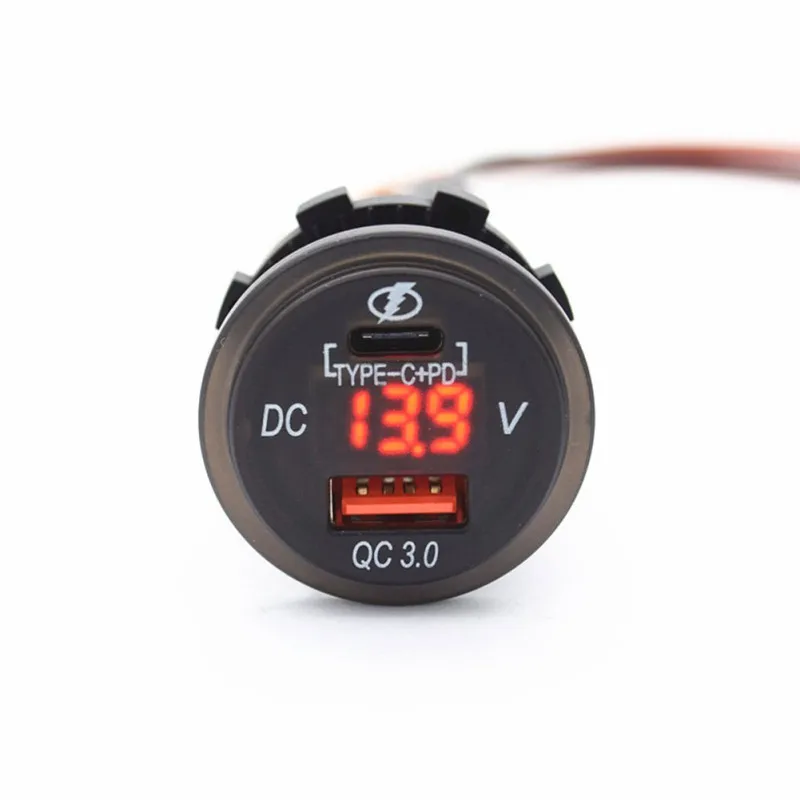 

Waterproof 12V 24V Type C PD QC 3.0 USB Car Charger LED Voltmeter Power Adapter For Smart Phone Tablet Boat Motorcycle New