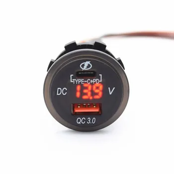 

Waterproof 12V 24V Type C PD QC 3.0 USB Car Charger LED Voltmeter Power Adapter For Smart Phone Tablet Boat Motorcycle New
