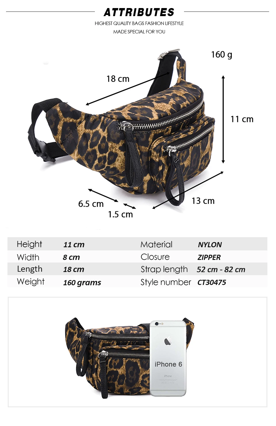 Женская сумка на пояс с леопардовым принтом, водонепроницаемая сумка на пояс для денег, Женская нейлоновая сумка для тела, сумки для телефона, кошелек, сумки | CT30475