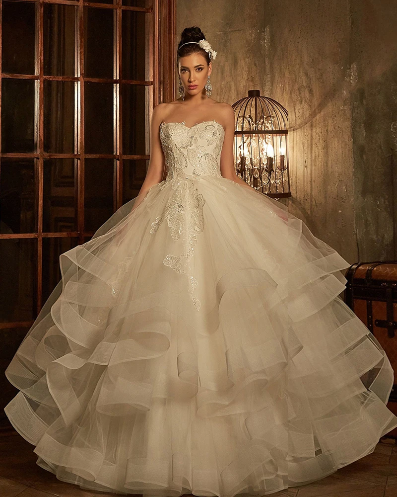 

Custom Made Princess A-line Wedding Dress Vestido Casamento Shiny Beading Crystal Sequins Lace Tulle Bridal Gowns Trouwjurken