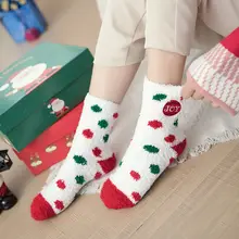 6 пар, женские зимние Пушистые Носки-тапочки, Рождественские теплые Чулочные изделия с вышивкой