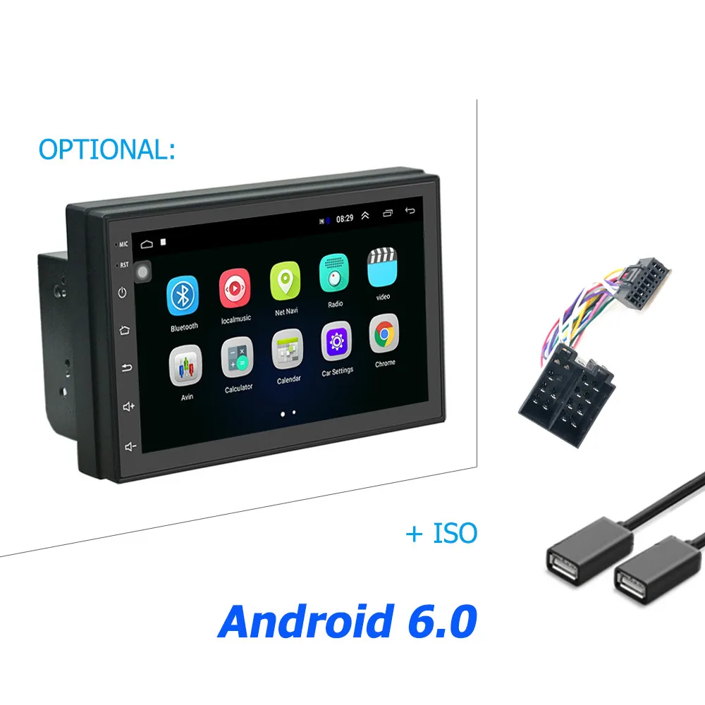 Hikity автомобильный мультимедийный плеер Andriod gps навигация 2DIN HD автомобильное радио Wi-Fi 2 Din " автомобильное аудио-радио стерео зеркало радиосвязь автомобиль - Цвет: ISO Cable