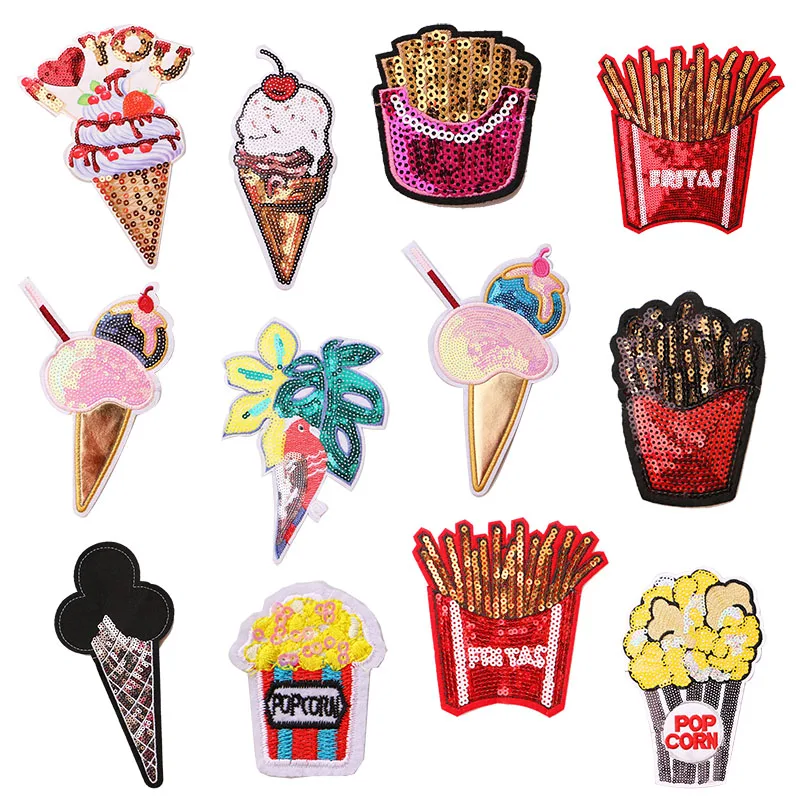 Мультяшный декоративный картофель фри мороженое значок попкорна вышитая