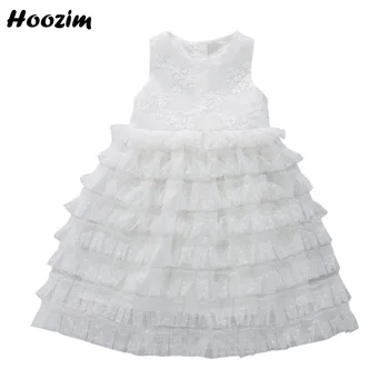 

Summer Princess Back Zipper Embroidery Flower Dress Girls 4-11 Year White Tulle Fluffy Knee Length Layered Dresses Children 2020