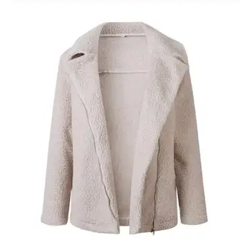 

2020 winter female flannel coat zipper long sleeve woman warm wool coats outerwear solid color female tops women clothes