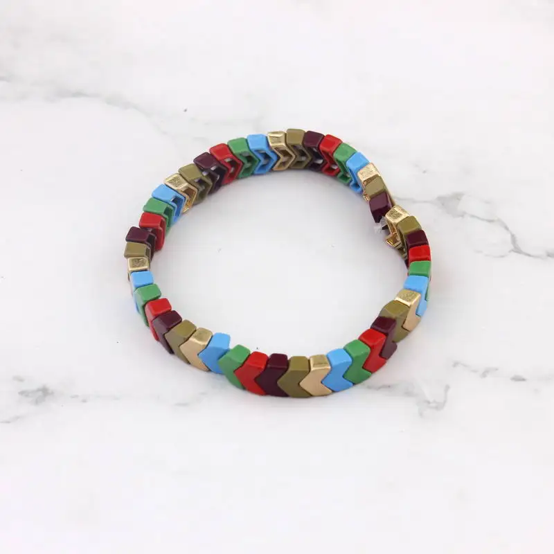 ZWPON Painted Metallic Chevron Bangles Elastic Herringbone Boho Bracelets Women V Shape Arrow Bangles Jewelry Wholesale