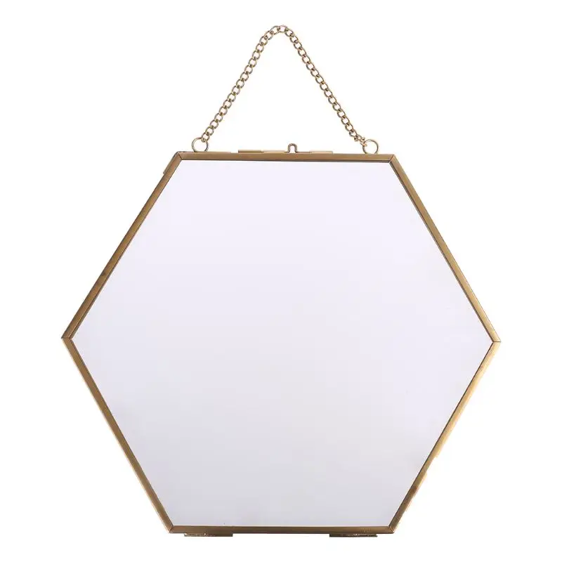 

Hexagon Floating Hanging Photo Frame Metal Glass Portrait Picture Plant Specimen
