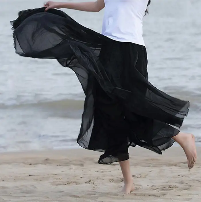 Модное женское Бохо Двухслойное шифоновое длинное платье макси пляжное повседневное Открытое платье юбка