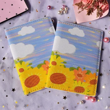 

Beautiful Sunflowers Passport Holder ID Card Holders Flower Passport Cover PU Leather Bank Credit Card Holder Ticket Folder