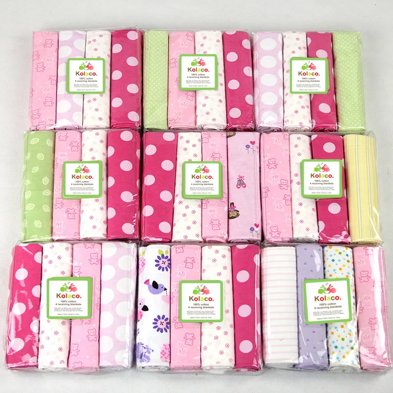 

NEW Color 4pcs/pack 100%Cotton Flannel Receiving Baby Blanket Newborn Colorful Cobertor Baby Bedsheet Supersoft Blankets 76x76cm