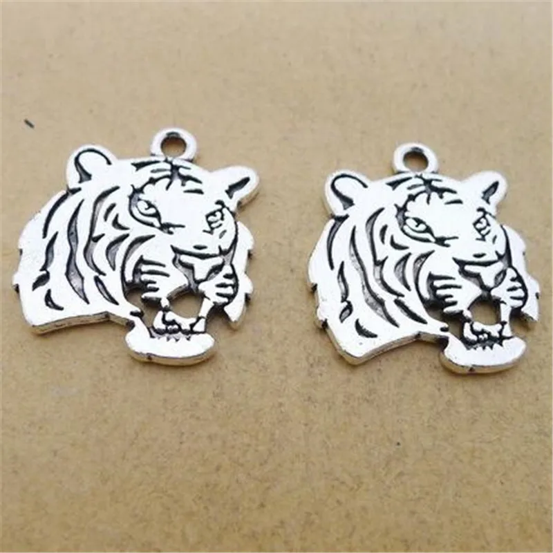 50pcs/lot Vintage Silver Alloy Tiger Head Tag Charms for Earring Pendant Accessories diy Handmade jewelry making | Украшения и