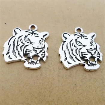 

50pcs/lot Vintage Silver Alloy Tiger Head Tag Charms for Earring Pendant Earring Accessories diy Handmade jewelry making