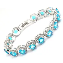 Круглый браслет с подвеской, AAA светильник, голубой Фианит, CZ, свадебные ювелирные изделия, белое золото, заполненные геометрическими цепочками, браслеты для женщин