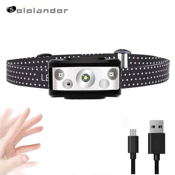 

Newest LED Headlamp Rechargeable Motion Sensor Head Lamp Built-in BatteryWith USB Hands Free Headlight for Fishing Inspection