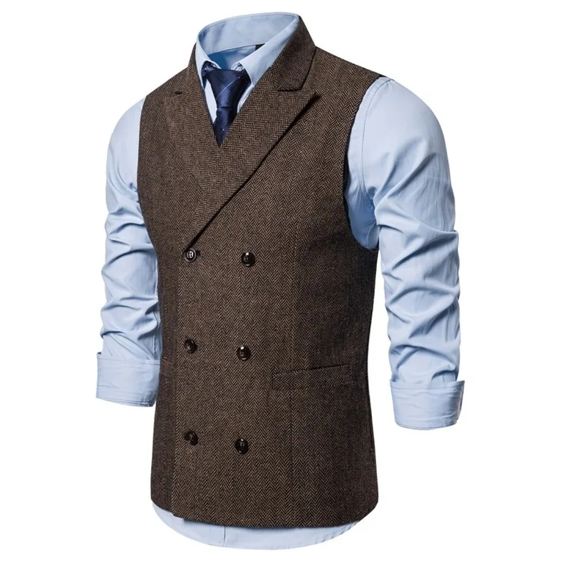 Vest Men Double Breasted Suit Vests Men Mens Sleeveless Suit Vest Waistcoat Vintage Formal Blazers Waistcoat for Wedding chaleco 6