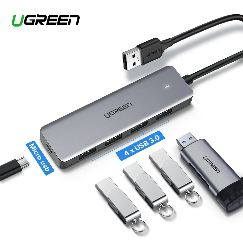 Скидка Ugreen USB 3,0 концентратор многопортовый usb адаптер 3 USB3.0 Порты и разъёмы с микро зарядка для MacBook, Surface Pro 6 ПК Компьютерные аксессуары USB HUB