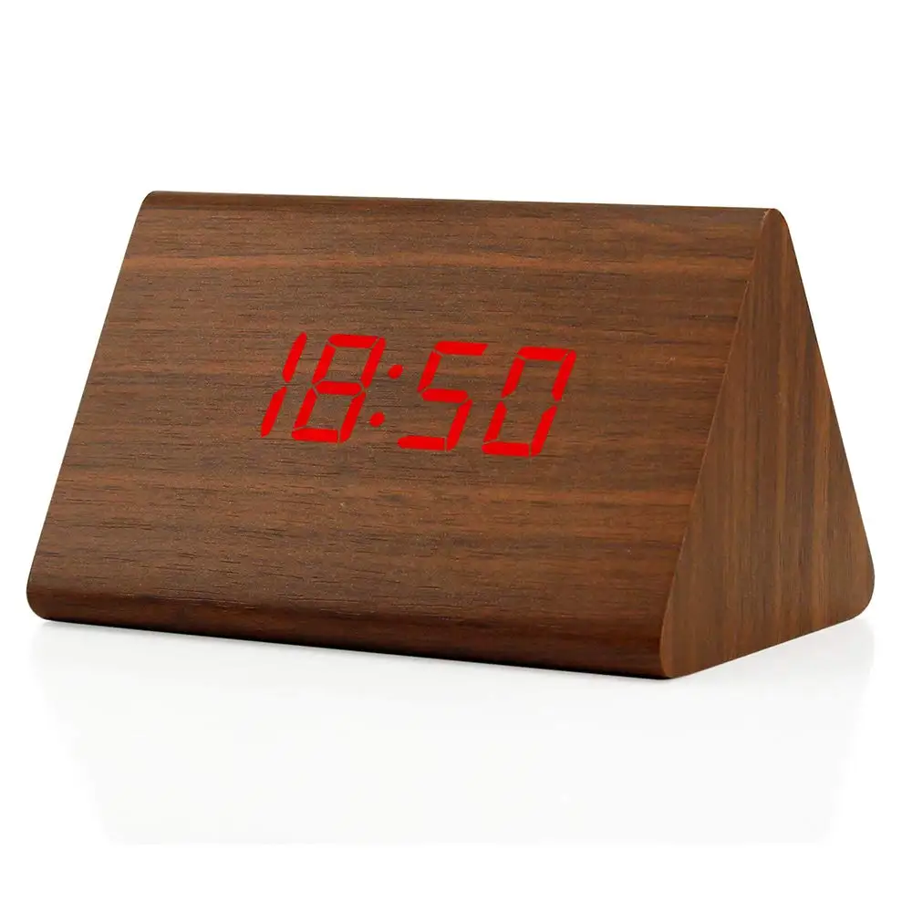 Sound Control Wooden Clock 3Group Alarm Desk Clock 3Level Brightness Adjustable Wakeup Light With Time Date Temperature Display